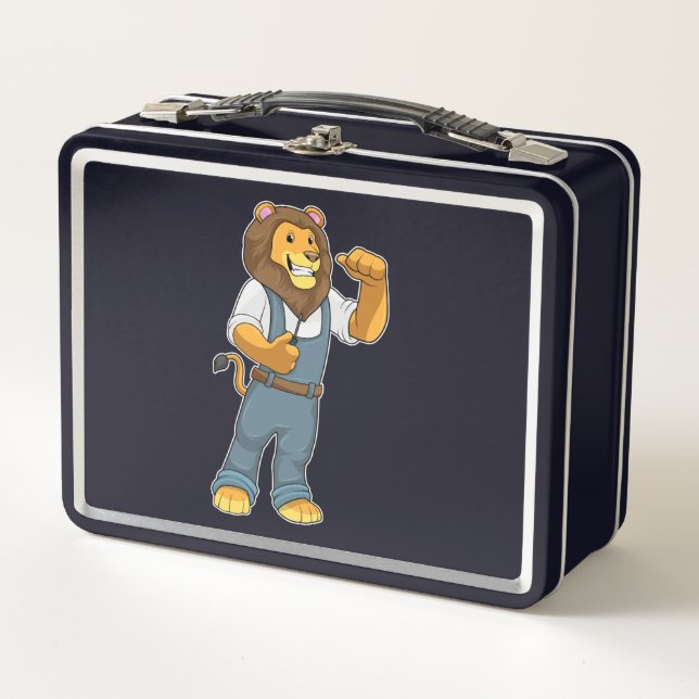 Lion as Handyman Screwdriver Metal Lunch Box (Front)