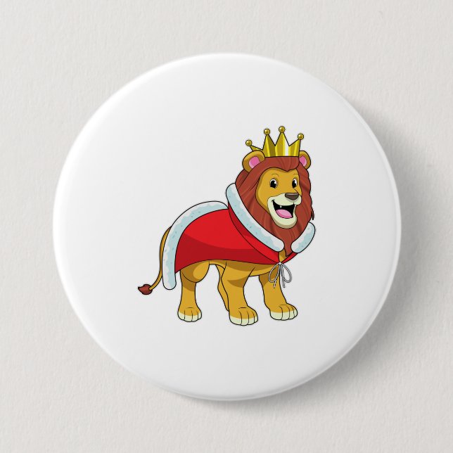 Lion as King with Crown & Cape 7.5 Cm Round Badge (Front)