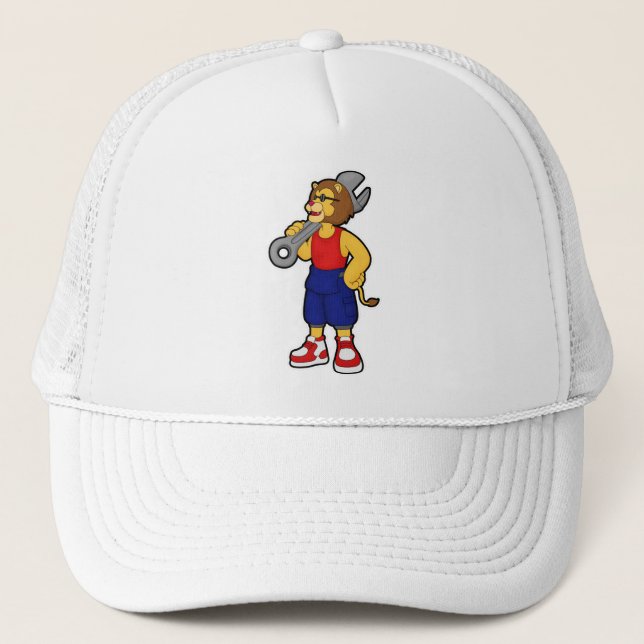 Lion as Mechanic with Wrench Trucker Hat (Front)