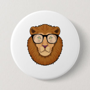 Lion as Nerd with Glasses 7.5 Cm Round Badge