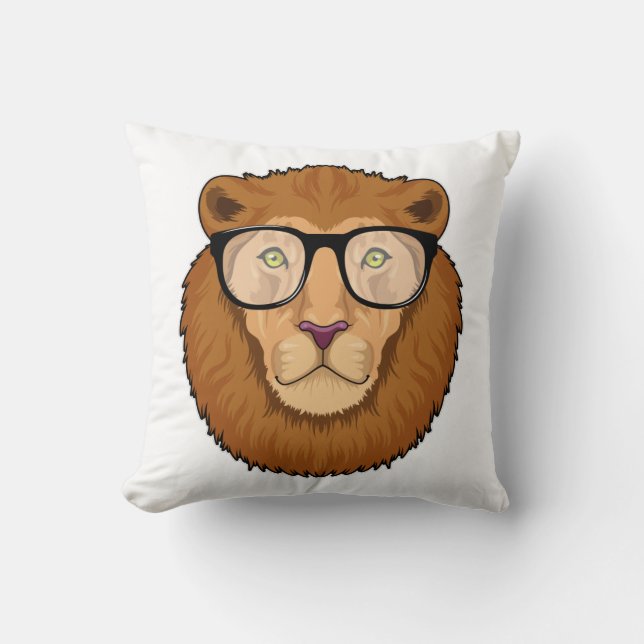 Lion as Nerd with Glasses Cushion (Front)