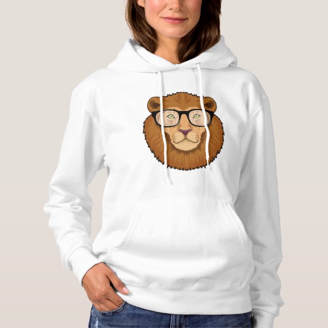 Lion as Nerd with Glasses Hoodie (Front)