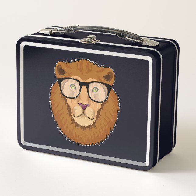 Lion as Nerd with Glasses Metal Lunch Box (Front)