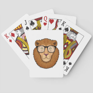 Lion as Nerd with Glasses Playing Cards