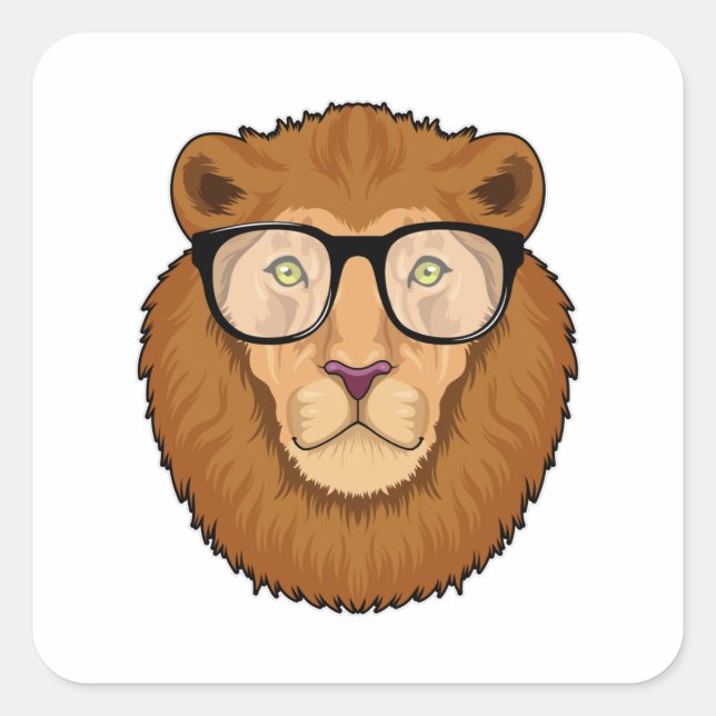 Lion as Nerd with Glasses Square Sticker (Front)