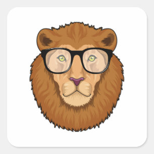 Lion as Nerd with Glasses Square Sticker