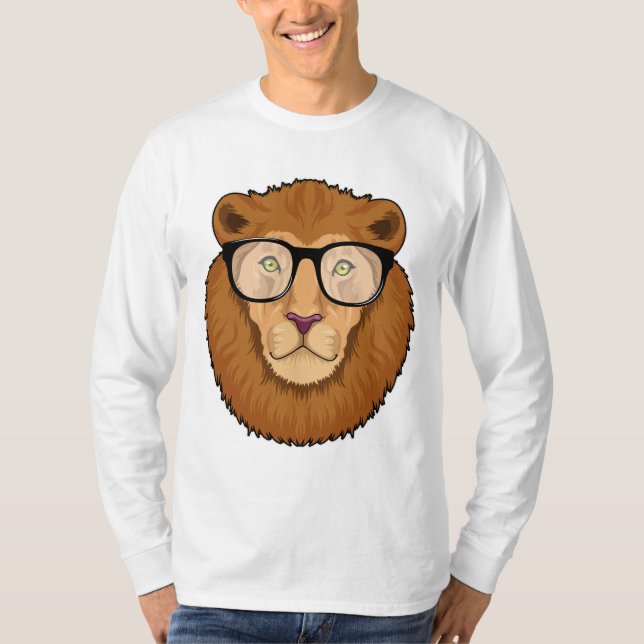 Lion as Nerd with Glasses T-Shirt (Front)