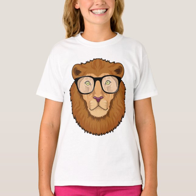 Lion as Nerd with Glasses T-Shirt (Front)