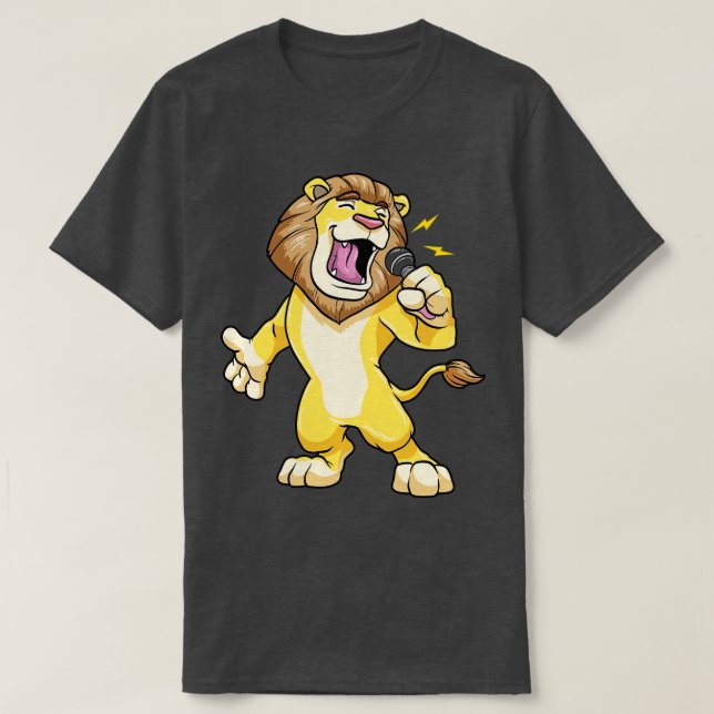 Lion as Singer with Microphone T-Shirt (Design Front)
