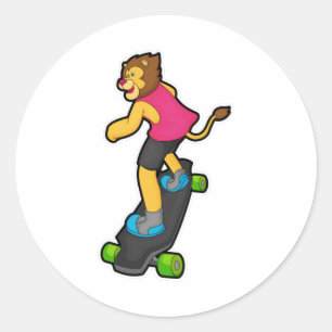 Lion as Skateboarder with Skateboard Classic Round Sticker