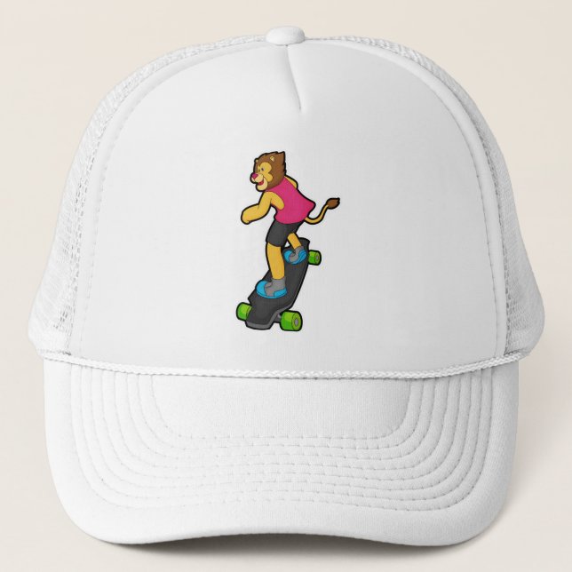 Lion as Skateboarder with Skateboard Trucker Hat (Front)