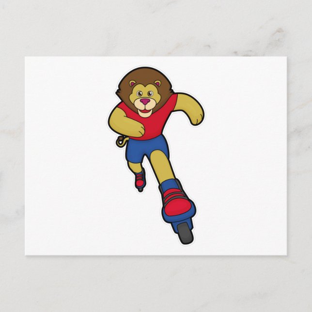 Lion as Skater with Inline skates Postcard (Front)