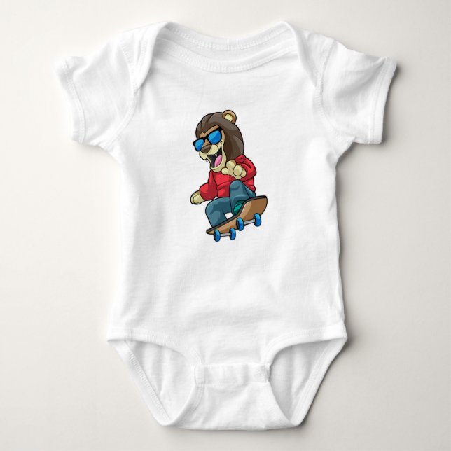 Lion as Skater with Skateboard Baby Bodysuit (Front)