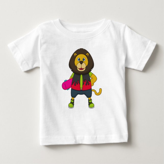 Lion as Skater with Skateboard Baby T-Shirt (Front)