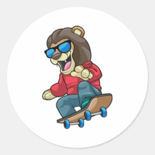 Lion as Skater with Skateboard Classic Round Sticker