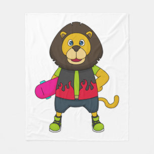 Lion as Skater with Skateboard Fleece Blanket
