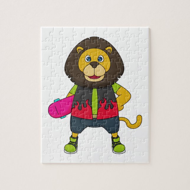 Lion as Skater with Skateboard Jigsaw Puzzle (Vertical)