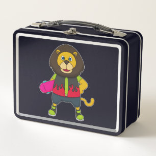 Lion as Skater with Skateboard Metal Lunch Box