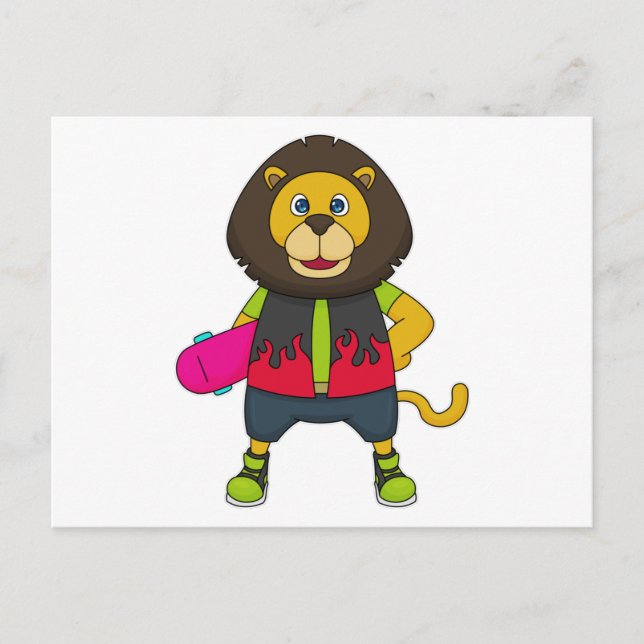 Lion as Skater with Skateboard Postcard (Front)