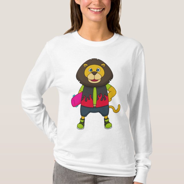Lion as Skater with Skateboard T-Shirt (Front)