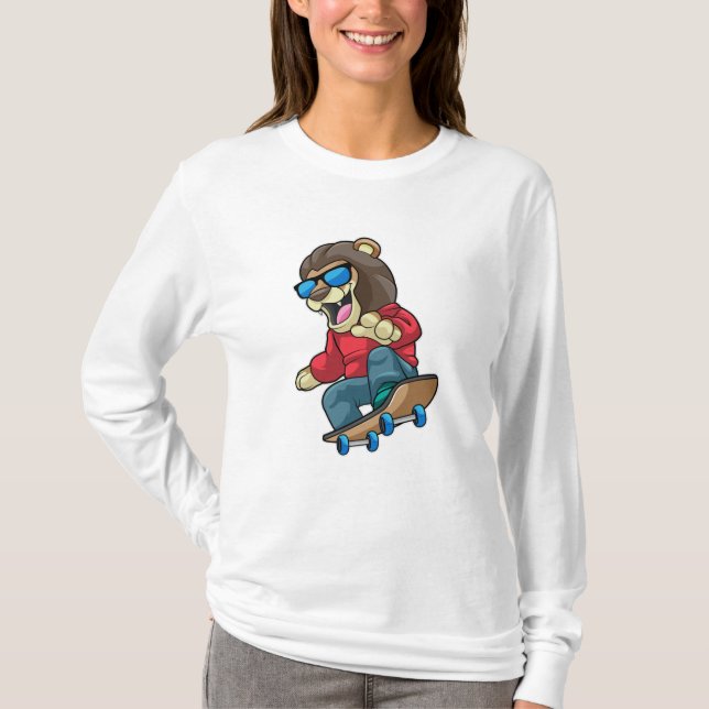 Lion as Skater with Skateboard T-Shirt (Front)