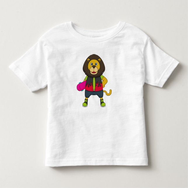 Lion as Skater with Skateboard Toddler T-Shirt (Front)