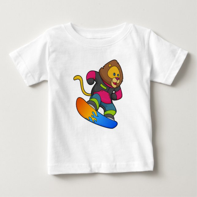 Lion as Snowboarder with Snowboard Baby T-Shirt (Front)