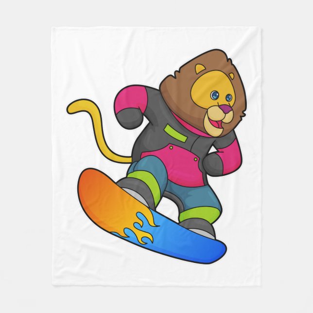 Lion as Snowboarder with Snowboard Fleece Blanket (Front)
