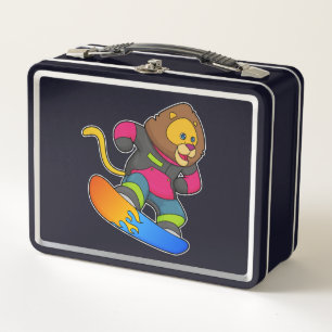 Lion as Snowboarder with Snowboard Metal Lunch Box