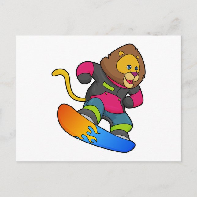 Lion as Snowboarder with Snowboard Postcard (Front)