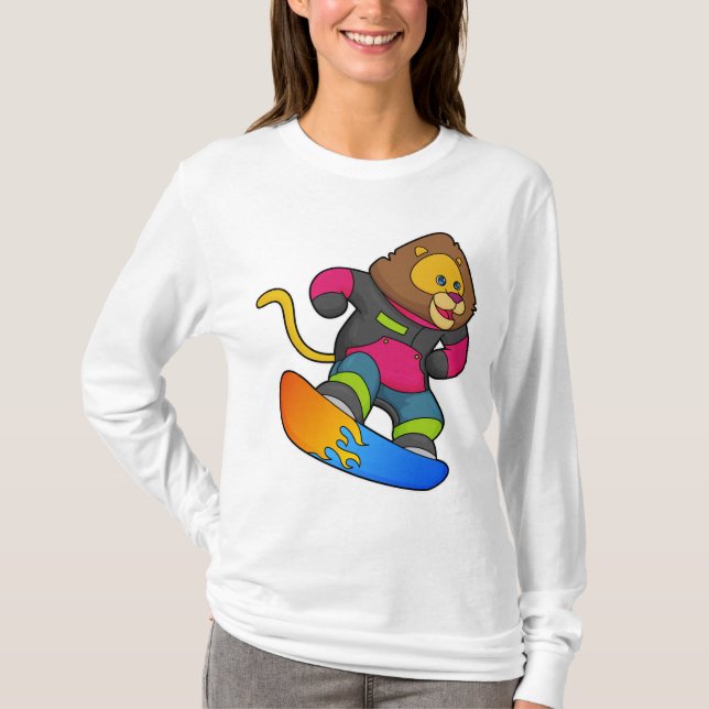 Lion as Snowboarder with Snowboard T-Shirt (Front)