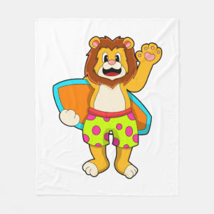 Lion as Surfer with Surfboard Fleece Blanket