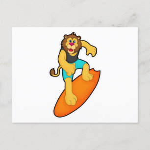 Lion as Surfer with Surfboard Postcard