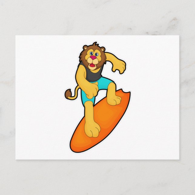 Lion as Surfer with Surfboard Postcard (Front)