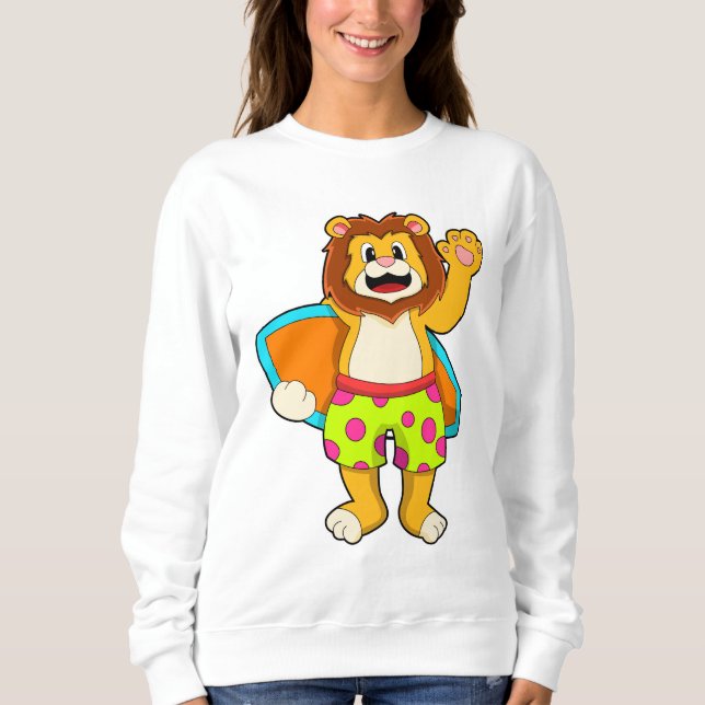 Lion as Surfer with Surfboard Sweatshirt (Front)