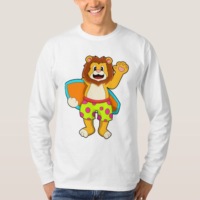 Lion as Surfer with Surfboard T-Shirt (Front)