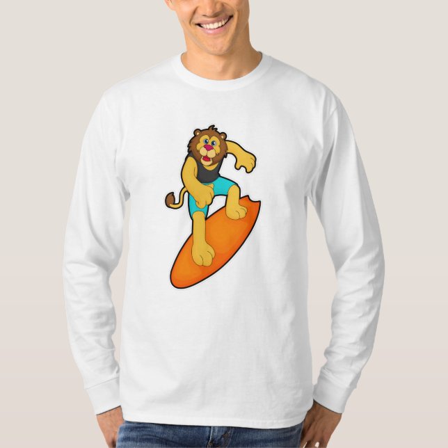 Lion as Surfer with Surfboard T-Shirt (Front)