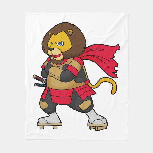 Lion as Warrior with Cape Fleece Blanket (Front)