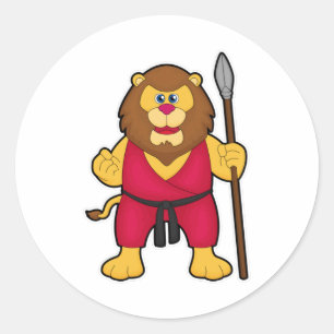 Lion as Warrior with Spear Classic Round Sticker