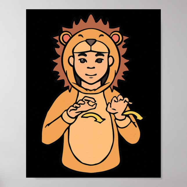 Lion ASL Hand Gesture Deaf Hearing Loss Awareness  Poster (Front)