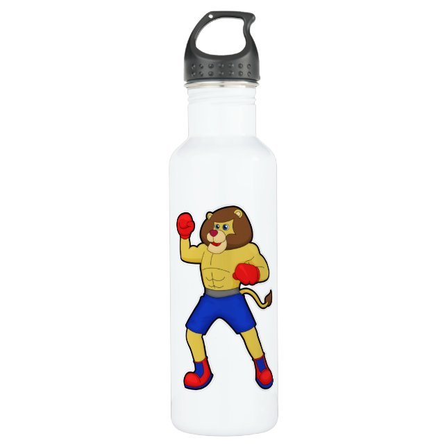 Lion at Boxing with Boxing gloves 710 Ml Water Bottle (Front)