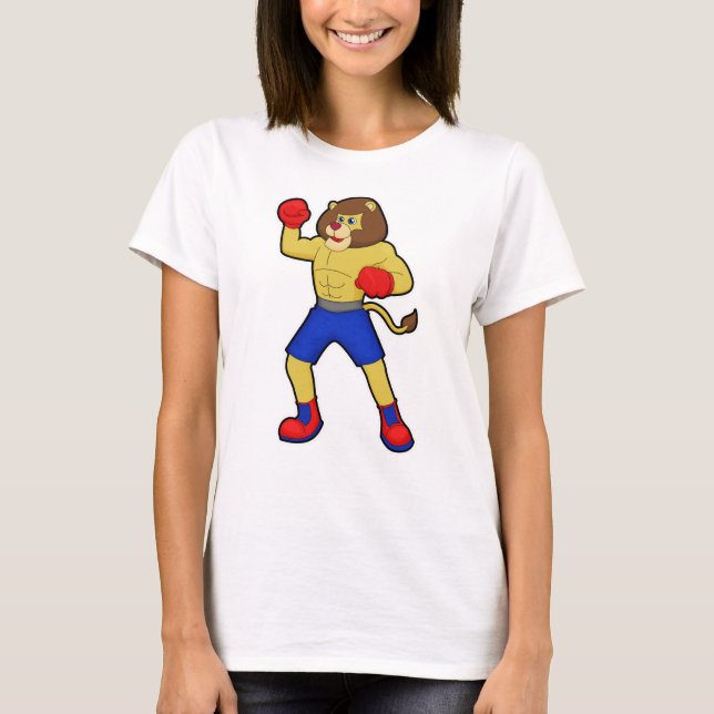 Lion at Boxing with Boxing gloves T-Shirt (Front)