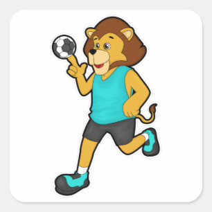Lion at Handball player with Handball Square Sticker