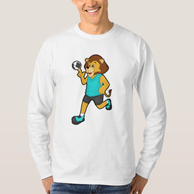 Lion at Handball player with Handball T-Shirt (Front)
