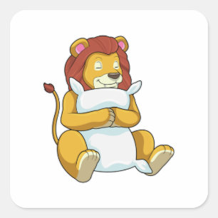 Lion at Sleeping with Pillow Square Sticker