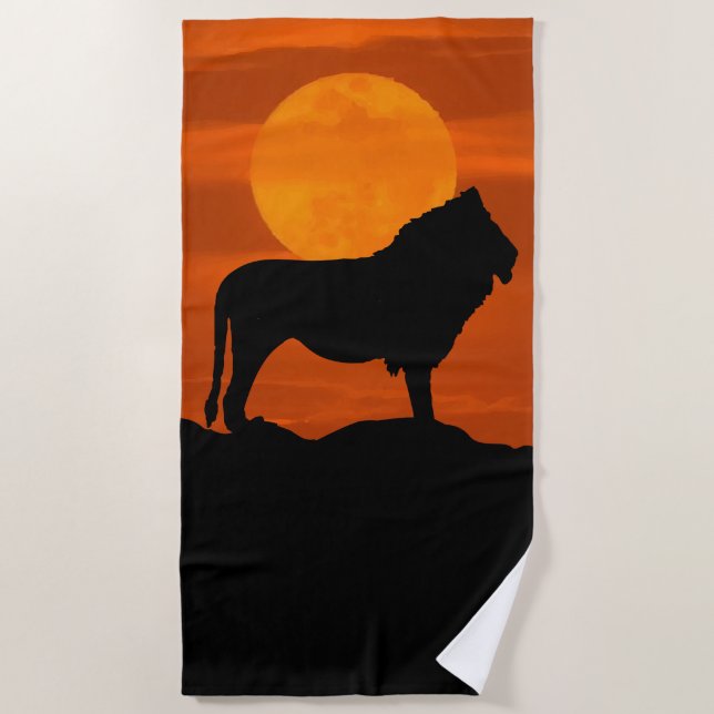Lion at sunset beach towel (Front)