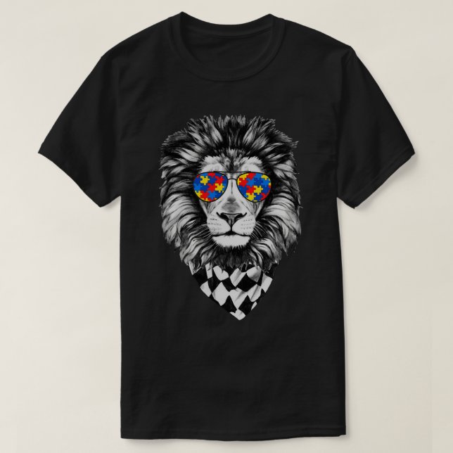 Lion Autism Awareness Autism Autistic Puzzle Piece T-Shirt (Design Front)