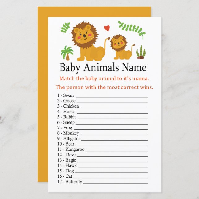 Lion Baby Animals Name Game (Front/Back)