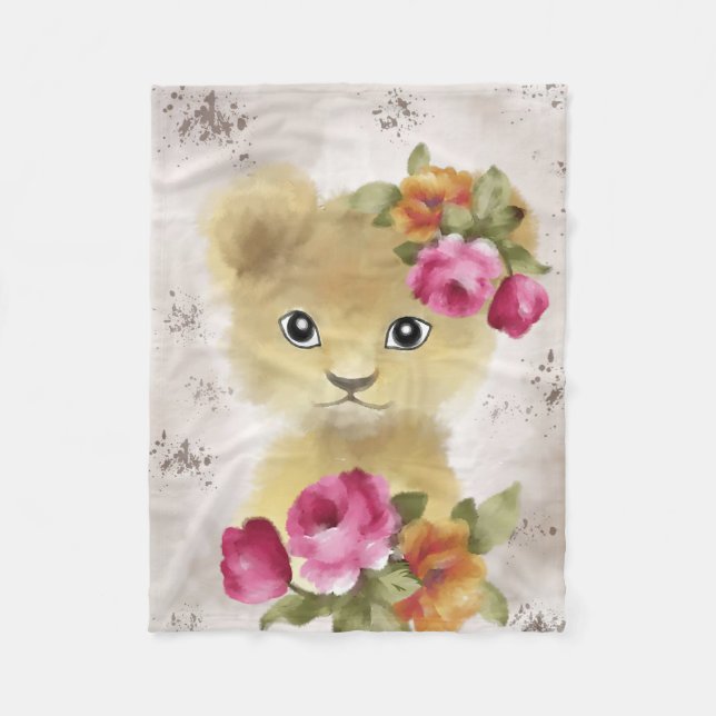 Lion Baby Lion Watercolor Fleece Blanket (Front)