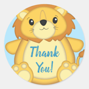 Lion Baby Shower Blue Classic Round Sticker